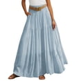 thumbnail image 1 of FYEGRE Women's Flowy Solid Color High Waist Maxi Skirt Flowy A-Line Design with Elastic Waistband and Attached Belt Boho Skirts for Women Light Blue M, 1 of 5
