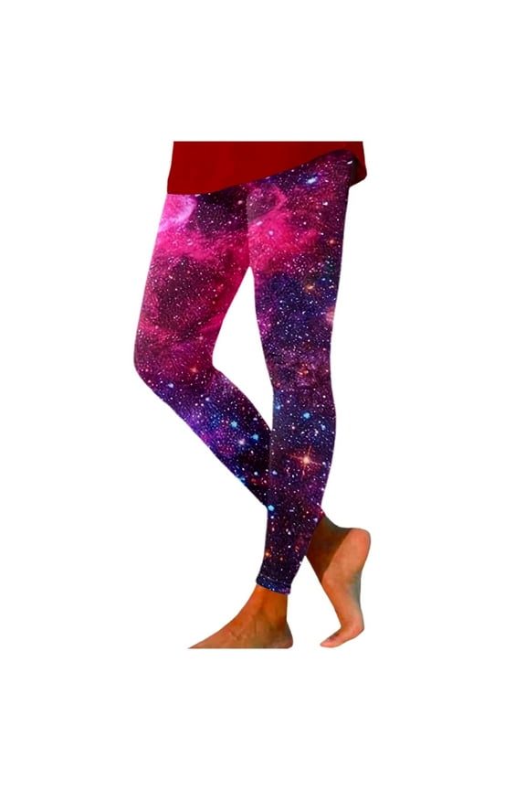 Women's Galaxy Print High Waist Yoga Leggings Comfortable Workout Tights For Running Training And Daily Wear Black XL