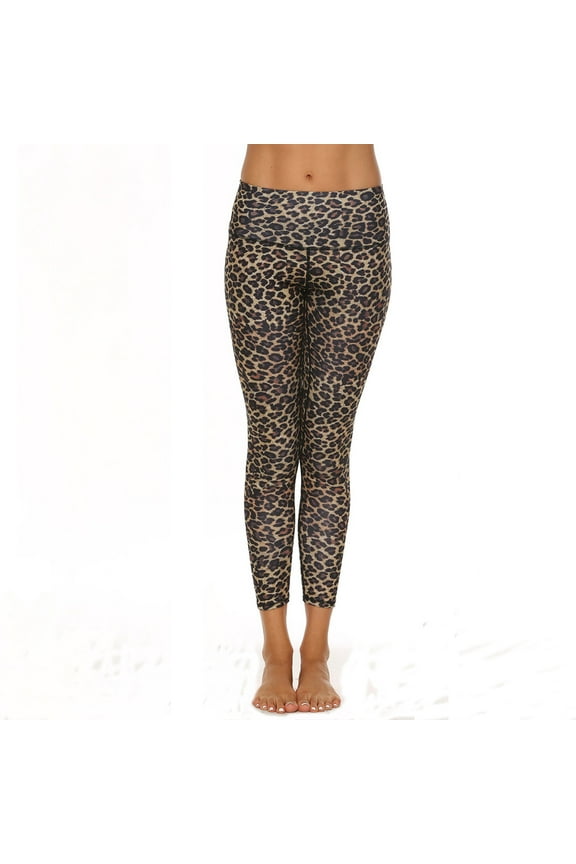 Women's High Waist Leopard Print Yoga Pants with Pockets for Casual Comfort and Flexible Workouts Brown M