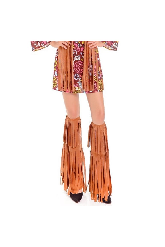 Women's Hippie Fringe Boot Covers 60s Leg Warmers Hippie Accessories for Adults, Standard Size Khaki One Size