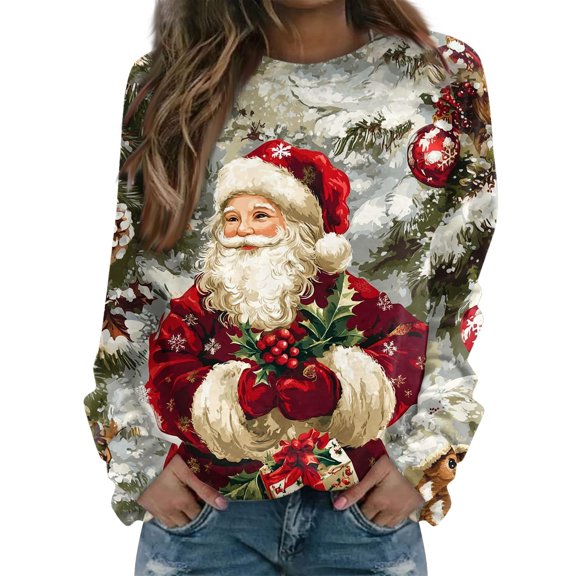 FYEGRE Women's Hoodless Long Sleeve Crewneck Pullover Soft Athletic Casual Loungewear Top For Everyday Wear And Holiday Outfits Comfortable Sweater Red M