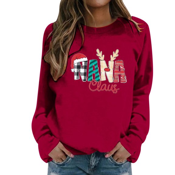 FYEGRE Women's Hoodless Print Crewneck Long Sleeve Pullover Sweatshirt Athletic Casual Soft Comfortable Fashion Holiday Style Apparel Top Red XXL