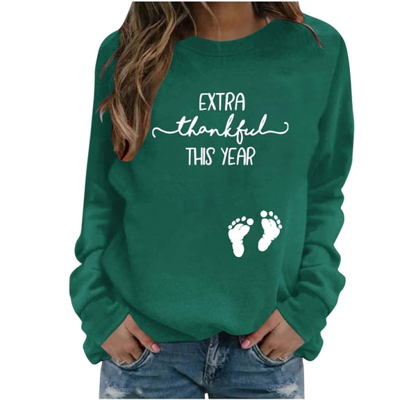 FYEGRE Women's Hoodless Print Crewneck Long Sleeve Pullover Sweatshirt Athletic Casual Wear Soft Comfortable Fashion Top For Holiday Season Green M