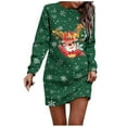 thumbnail image 1 of FYEGRE Women's Hoodless Print Sweater Dress Long Sleeve Crewneck Casual Loungewear Tunic Pullover For Fall Winter Holiday Season Party Outfit Comfortable Soft Warm Fashion Apparel Dark Green M, 1 of 5