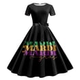 thumbnail image 1 of FYEGRE Women’s Long Sleeve A-Line Dress – Printed Bowknot Cross Midi Dress with Celestial, Gothic, or Holiday Patterns Black L, 1 of 2