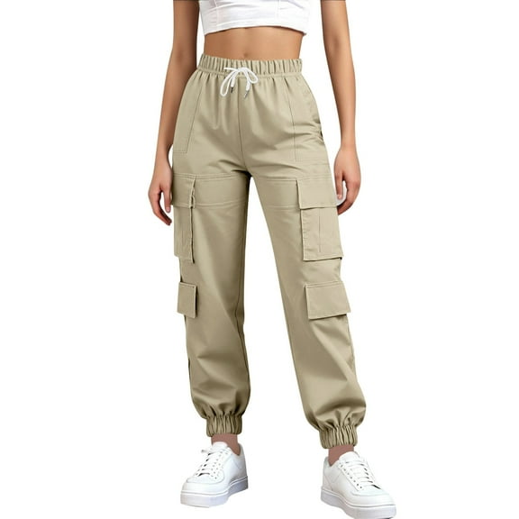 FYEGRE Women's Lounge Pants Stylish Women's Everyday Tapered Leg Trousers with Comfortable Fit and Modern Design for Khaki L