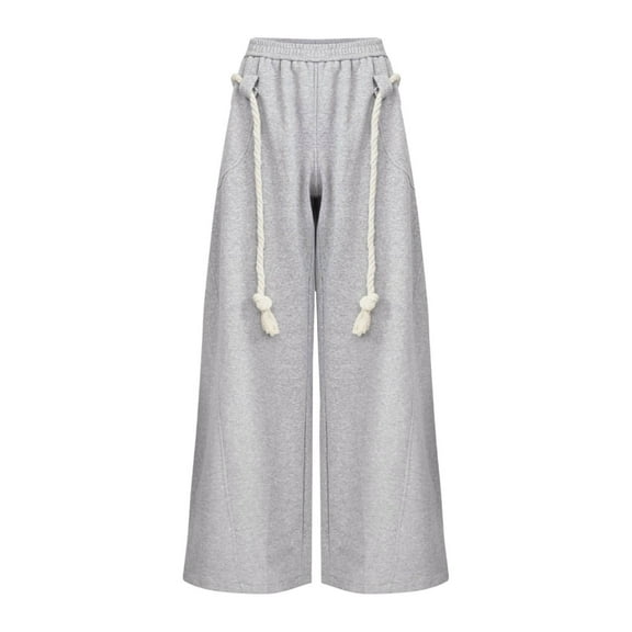 FYEGRE Women's Lounge Pants Women Casual Wide Leg Flowy Trousers with Curved Hem Loose Fit Comfortable Daily Wear Grey XL