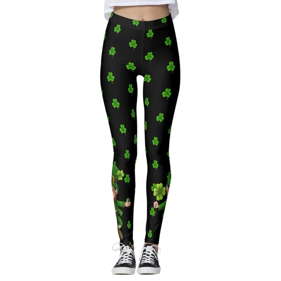 FYEGRE Women's Luck Green Paddystripes Print Athletic Leggings for Yoga Running and Gym Workouts C L