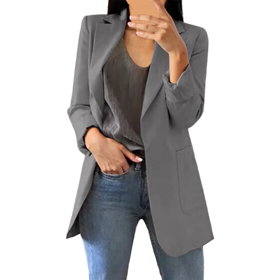 FYEGRE Women’s Open Front Long Sleeve Blazers Jacket Solid Color Plus Size Comfy Blazers for Work Outfits Business GY1 XXL
