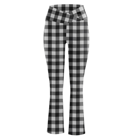 FYEGRE Women's Plaid Print High Waisted Flare Leg Yoga Pants for Workout and Fitness Black XXL