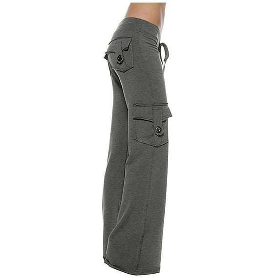 FYEGRE Women's Plus Size Casual Cargo Pants with Elastic Waistband Comfortable Wide Leg Joggers Yoga Trousers Featuring Pockets Grey XS