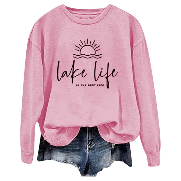 FYEGRE Women's Printed Crewneck Long Sleeve Sweatshirt Athletic Pullover Top Soft Casual Streetwear Fashion Comfort Fit Activewear Pink XXL