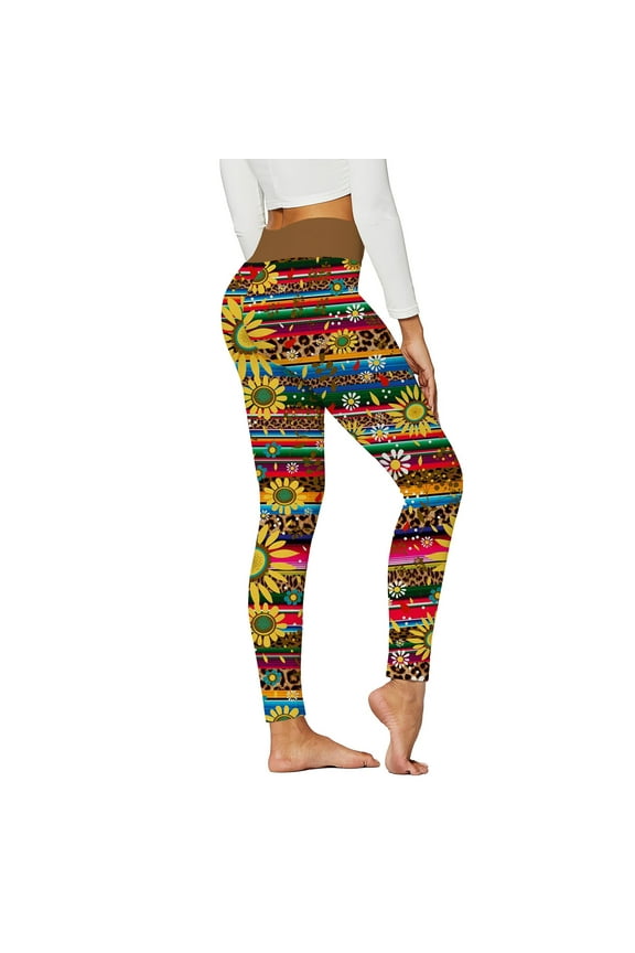 Women's Printed High Waist Full Length Workout Leggings Lifting Yoga Sports Tights for Running and Fitness Orange L