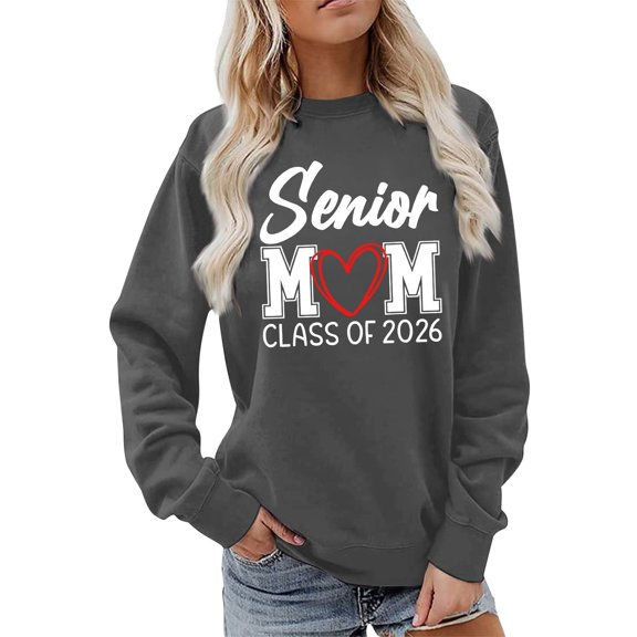 FYEGRE Women's Printed Hoodless Sweatshirt Loose Fit Casual Pullover Soft Comfortable Long Sleeve Crewneck Top for Everyday Wear and Versatile Outfits with Stylish Design Dark Gray M