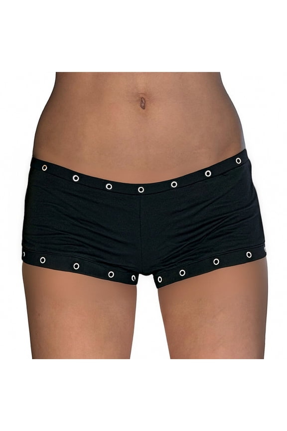 Women's Punk Grommet Eyelet Mini Shorts High Waisted Goth Micro Shorts Women’s Casual Shorts Summer Fit for Everyday Street Wear Black M