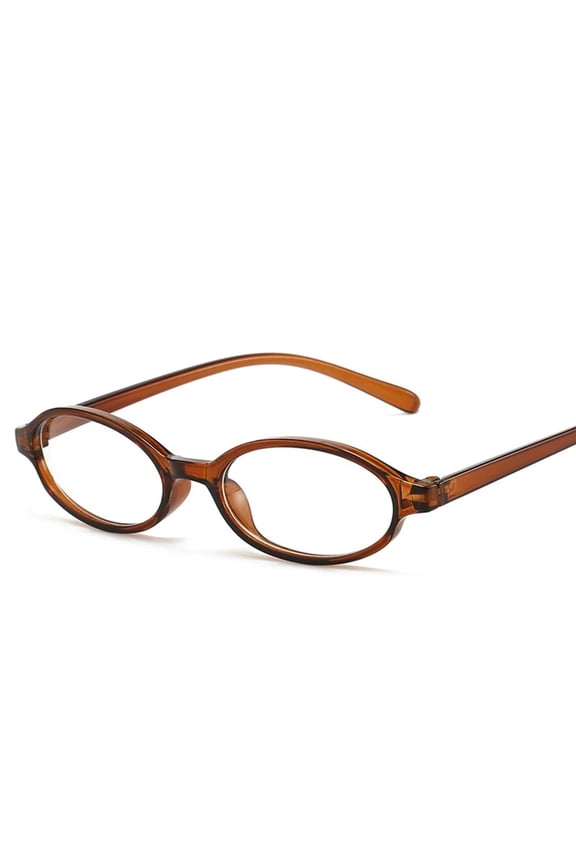 Women's Retro Small Oval Flat Lens Glasses Fashion Eyewear for Everyday Use with Timeless Appeal Brown