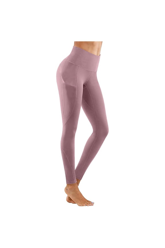Women's Solid Yoga Pants with Pocket for Fitness and Elastic Tight Comfort Pink M
