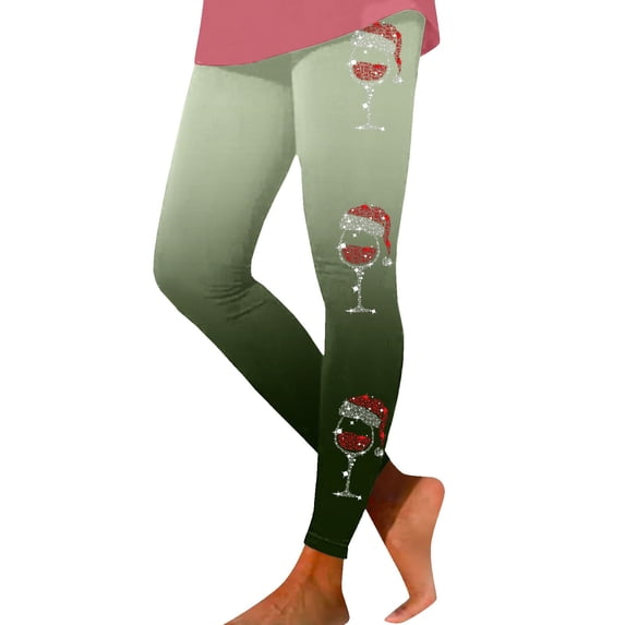 FYEGRE Women's Workout Leggings with Festive Color Block Print Soft Stretchy Comfort Pants for Yoga Training Dark Green S