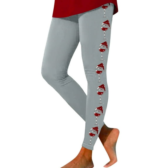 FYEGRE Women's Workout Leggings with Festive Color Block Print Soft Stretchy Comfort Pants for Yoga Training Grey M