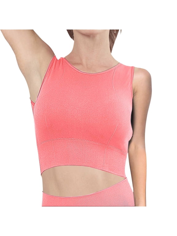 Women's Workout Sports Bras High Impact Fitness Training Gym Khloe Bra Yoga Crop Tank Pink L