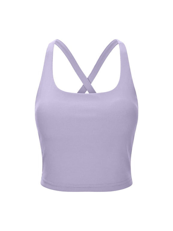 Womens Longline Sports Bras Strappy Open Back Workout Tank Tops Medium Support Criss Cross Athletic Yoga Top Purple S