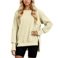 thumbnail image 1 of FYEGRE Womens Oversized Reverse Seam Sweatshirt Casual Long Sleeve Pullover Tops Lightweight Loose Crewneck Sweatshirts Beige L, 1 of 2