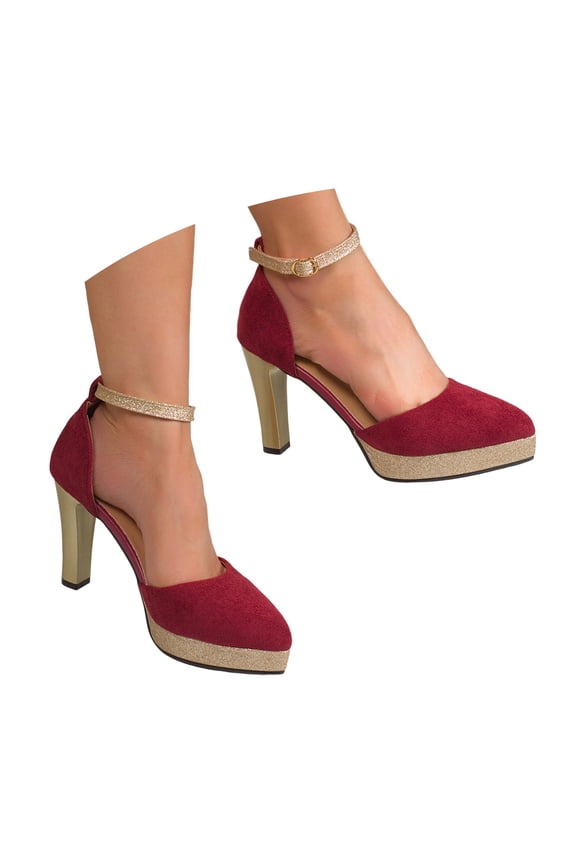 Womens Pumps Point Closed Toe Heels Buckle Ankle Strap Heeled Sandals Heel Platform Rhinestone Ankle Strap Dress Shoes For Evening Party And Wedding Red 36