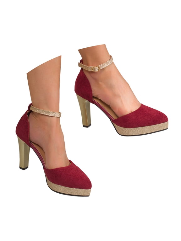 Womens Pumps Point Closed Toe Heels Buckle Ankle Strap Heeled Sandals Heel Platform Rhinestone Ankle Strap Dress Shoes For Evening Party And Wedding Red 41