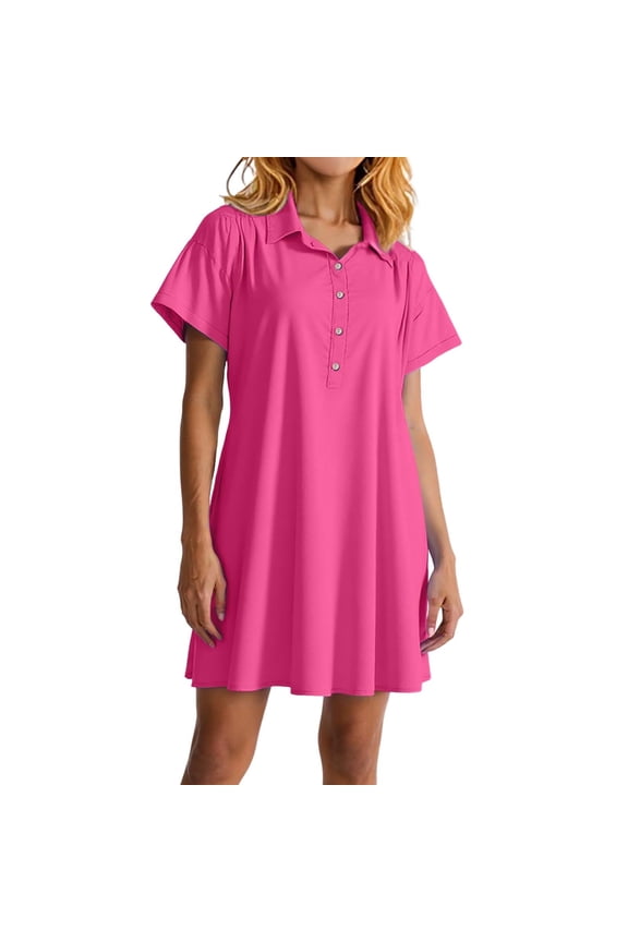 Womens Summer Shirt Dresses Casual Short Sleeve Button Tshirt Shift Short Polo Dress Beach Vacation Clothes Women's Summer Linen Beach Dress Red S