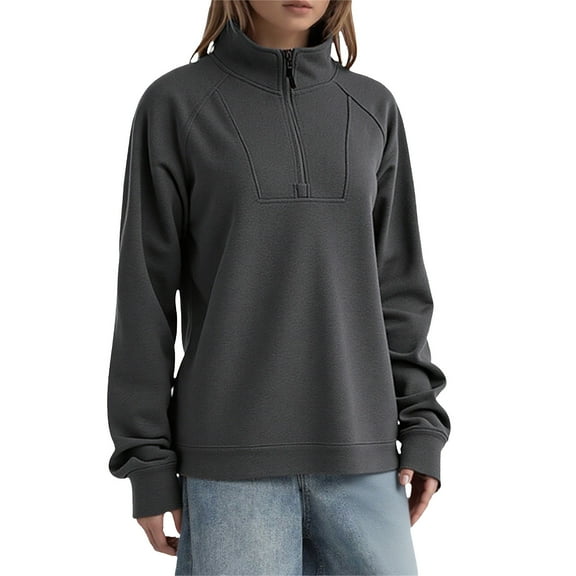 FYEGRE Womens Sweatshirts Casual Essentials Pullover Fall Half Zip Tops Preppy Shirt Long Sleeve Fashion Clothes Grey XXL
