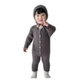 thumbnail image 1 of FYEGRE Wool Knitted Baby Bodysuit with Ribbed Waistband and Hooded Crawling Outfit for Boys and Girls 0-24 Months Grey 12-24 Months, 1 of 9