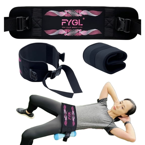 FYGL Hip-Thrust Belt, Foldable Design, Slip-Resistant Padding, Supports 300 lbs, Pink & White