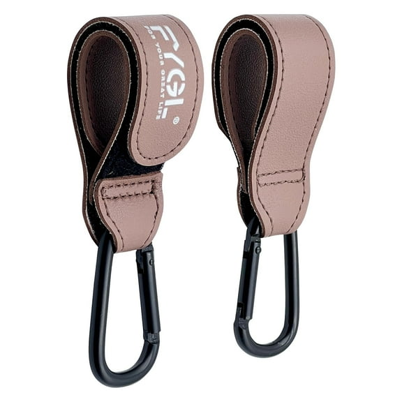 FYGL Stroller Hooks - Leather Buggy Clips, Easy Attachment, Universal Stroller Clips and Hooks, 2 Pack, Oak Red