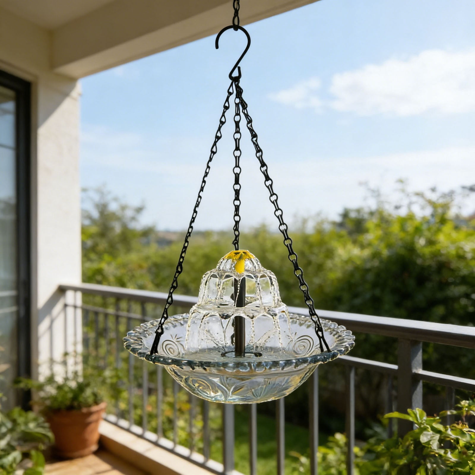 FYHALE 18" Solar Cascade Hanging Bird Fountain, Hanging Bird Bath with Solar Fountain, Outdoor Hanging Bird Bath for Garden Patio Yard, Gray