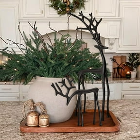 FYHALE 2PCS Black Reindeer Christmas Decor, Metal Reindeer Christmas Table Decor, Black Reindeer Statue