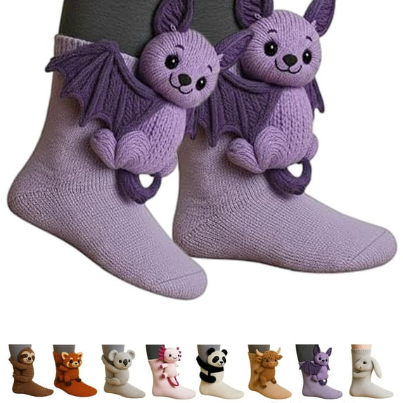 FYHALE 3D Knit Animal Socks - Cozy Winter Socks with Cute Plush Animal Designs, Christmas Gifts for Kids & Adults