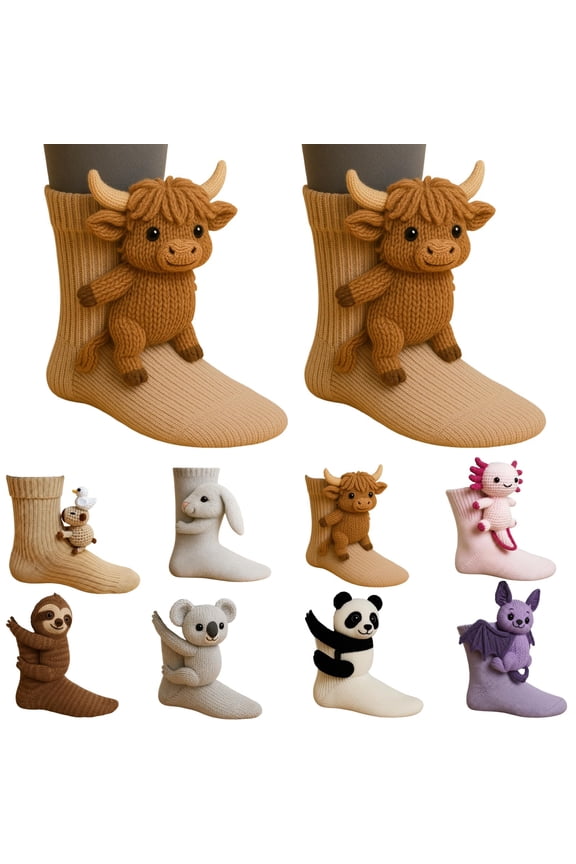 3D Knit Animal Socks Novelty Animal Hug Sock Hand Crocheted Warm Socks Funny Christmas Socks Gifts for Women