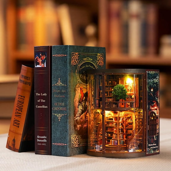 FYHALE 3D Puzzle Book Nook Kit - DIY Miniature House Library Kit for Adults, Booknook Tiny House Bookshelf Decor 3D Wooden Puzzle, Gifts for Family, Friends