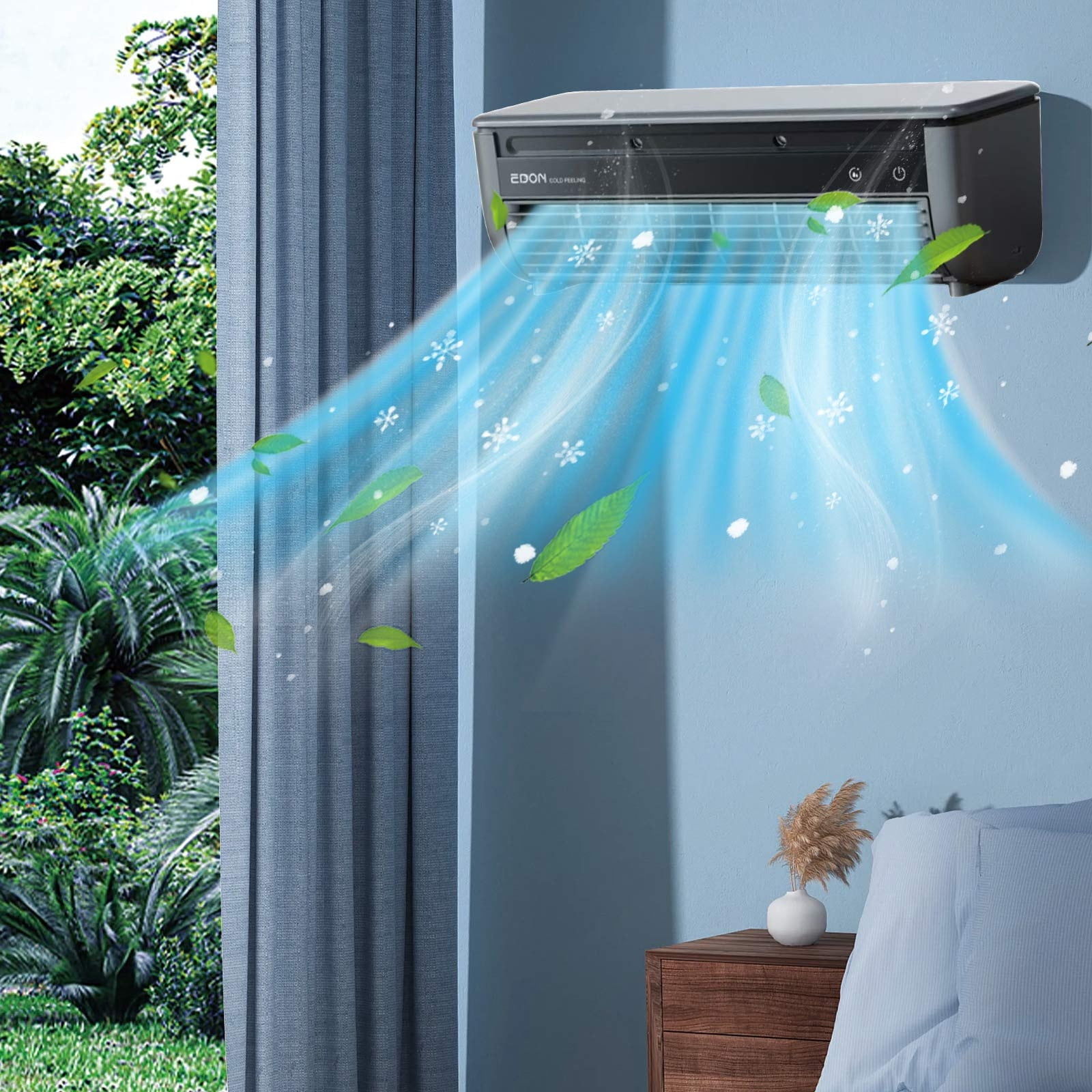 FYHALE 5,000 BTU Wall Mounted Air Conditioner with Remote Control, Digital Display, Cool up to 150 Sq. Ft., Perfect for Small Bedroom, Living Room, Home Office, Gray
