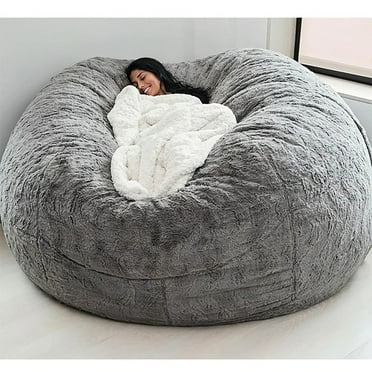 FYHALE 5 Ft Bean Bag Chair, BeanBag Chairs for Teens and Adults, Living Room Furniture Couch Soft Velvet Sofa Cover, Large Round Lazy Sofa, Gray