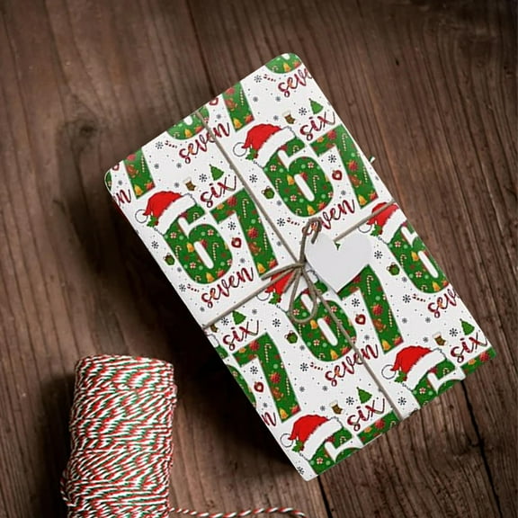 FYHALE 67 Wrapping Paper Christmas Gift Wrap, Fun Christmas Themed 6 7 Wrapping Paper, Unique Meme Holiday Gift 6-7 Wrap Papers Roll, Santa Wrapping Paper for Birthday Xmas Festive Present Roll