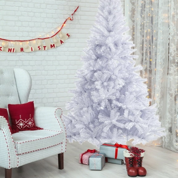 FYHALE 7Ft White Artificial Christmas Tree - Premiums Unlit Hinged Spruce Full Tree, Xmas Tree with 1000 Branch Tips & Metal Stand, Easy Assembly Holiday Décor for Home Indoor Outdoor