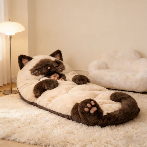 FYHALE Adorable Cat Envelope Sleeping Bag for Adults, Cute Cat Themed Cozy Sleeping Bag for Home Camping Sleepovers, Soft Warm Lightweight Lounging and Travel Use