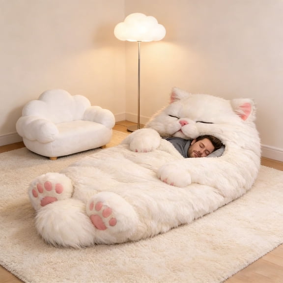 FYHALE Adult Nap Mat Extra Large Thickened 68.9"x31.5", Soft Sleeping Bag, Adorable Cats Envelopes Sleeping Bag, Cat Sleeping Bag for Human, Portable Slumber Bags for Travel, Office
