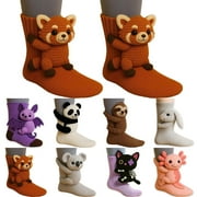 FYHALE Animal Socks for Women - 3D Knit Animal Fuzzy Socks, Novelty Animal Hug Sock, Hand Crocheted Winter Warm Socks, Fuzzy Socks Gifts(D)