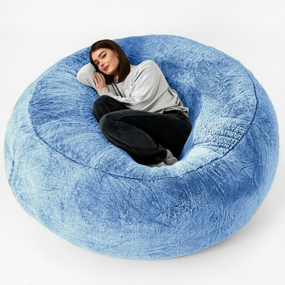 FYHALE 6 Feet Bean Bag Chair - BeanBag Chairs for Adults, Living Room Furniture Sofa with Soft Cover, Oversize Round Fluffy Couch for Bedroom Dorm - Blue