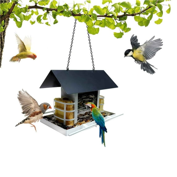 FYHALE Bird Feeders with Camera for Outdoors New 2025 Outdoor Hanging Metal Bird Feeder Balcony Villa Garden New Blacks and Whites House Bird Feeder