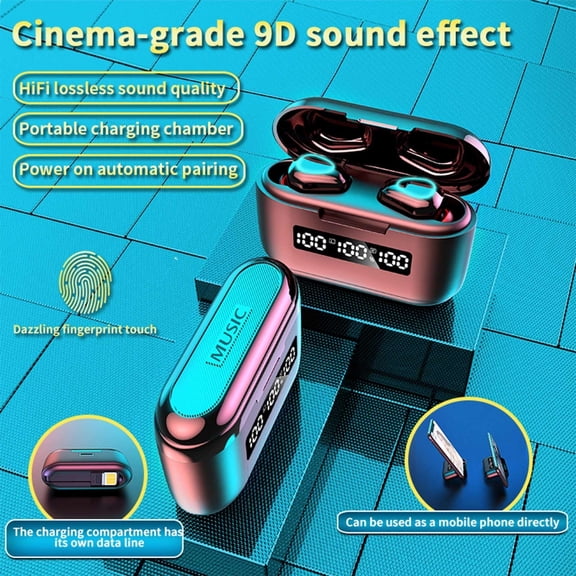 FYHALE Bluetooth Headset Intelligent 5.1 Stereo Surround Sound Mini Headset with Digital Display Charging Compartment