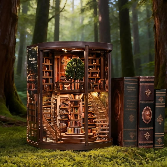 FYHALE Book Nook, DIY Miniature Book Nook Kit for Adults and Teens, 3D Wooden Tiny Library for Family and Friends, Bookshelf Dollhouse Decor for Home Office