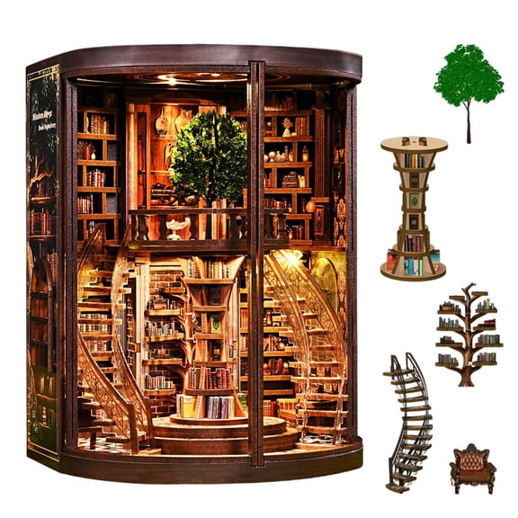 FYHALE Book Nook Kit for Adult, Miniature Library House Kit, 3D Wooden Puzzles for Adults, Gifts for Book Lovers